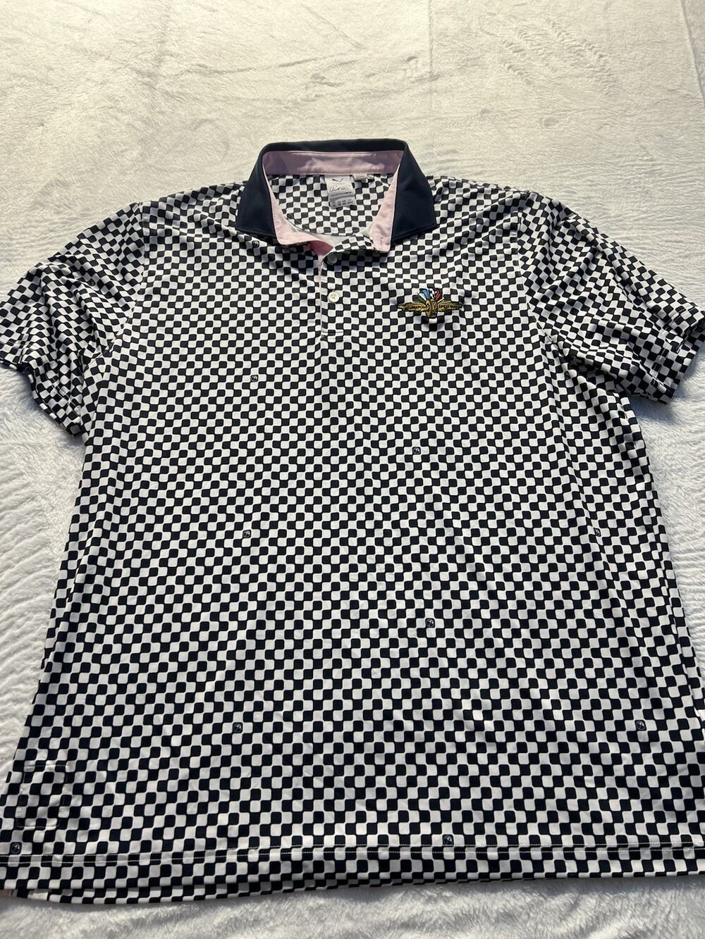 Puma Arnold Palmer Indianapolis Motor Speedway Polo Mens XL Navy Checkered Golf